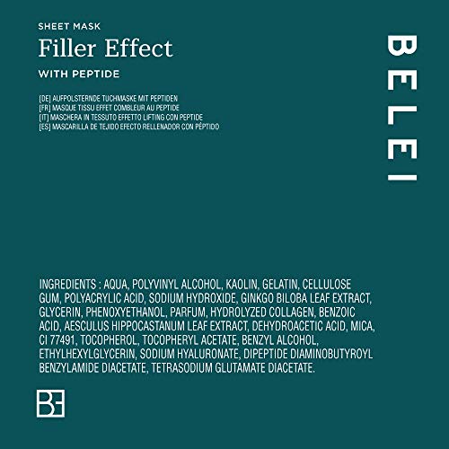 Marca Amazon - Belei - Mascarilla de tejido efecto rellenador con péptido, 10 Unidades