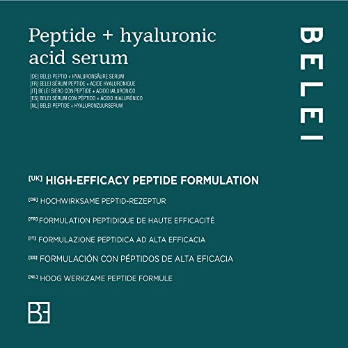 Marca Amazon - Belei - Sérum con péptido y ácido hialurónico, 96.6% ingredientes naturales, vegano, 30 ml