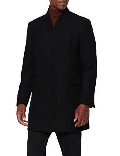 Marca Amazon - find. Abrigo Largo de Lana Hombre, Negro (Black), S, Label: S
