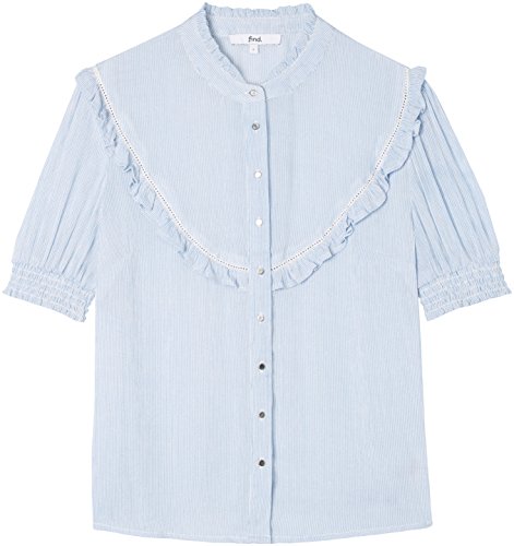 Marca Amazon - find. Camisa Mujer, Azul (Blue Striped), 38, Label: S