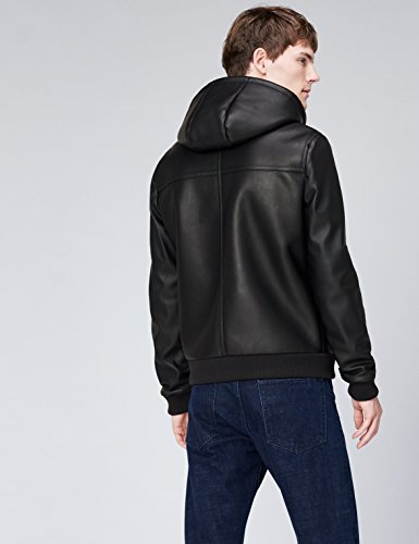 Marca Amazon - find. Chaqueta Efecto Piel con Capucha para Hombre, Negro (Schwarz), L, Label: L