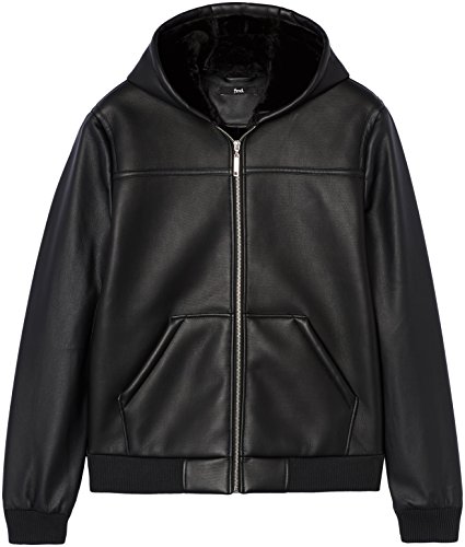 Marca Amazon - find. Chaqueta Efecto Piel con Capucha para Hombre, Negro (Schwarz), L, Label: L