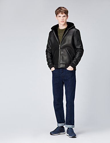 Marca Amazon - find. Chaqueta Efecto Piel con Capucha para Hombre, Negro (Schwarz), L, Label: L