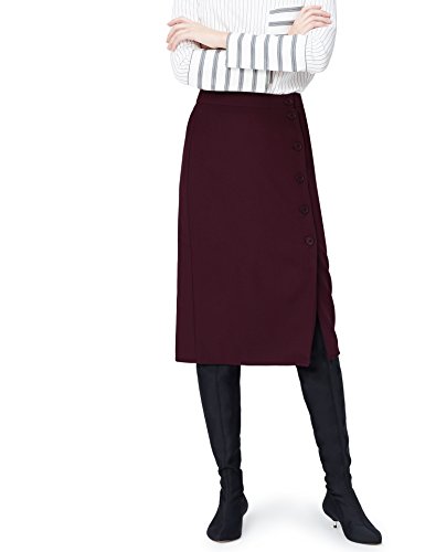 Marca Amazon - find. Falda de Botones para Mujer, Rojo (Wine), 36, Label: XS