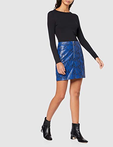 Marca Amazon - find. Falda Efecto Piel de Pitón para Mujer, Azul (Blue), 42, Label: L