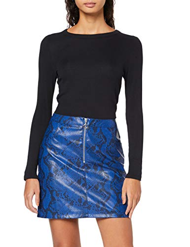 Marca Amazon - find. Falda Efecto Piel de Pitón para Mujer, Azul (Blue), 42, Label: L
