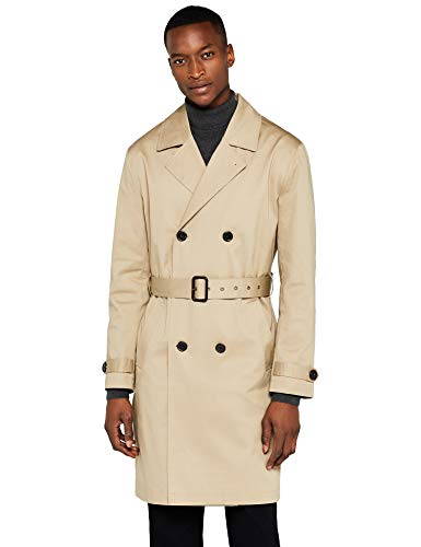 Marca Amazon - find. Gabardina Algodón Hombre, Marrón (Camel), M, Label: M