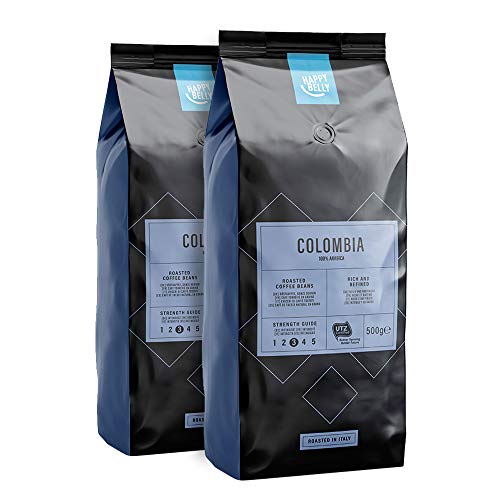 Marca Amazon - Happy Belly Café de tueste natural en grano "COLOMBIA" (2 x 500g)