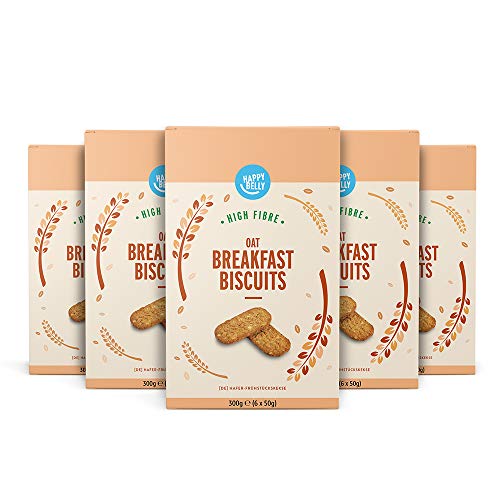 Marca Amazon - Happy Belly - Galletas de avena para el desayuno, 5 x 300 g