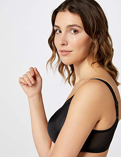 Marca Amazon - IRIS & LILLY Sujetador de Tul Reductor Mujer, Negro (Black Beauty), 95E, Label: 36DD
