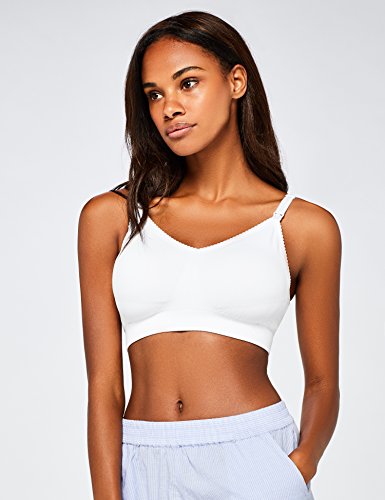 Marca Amazon - IRIS & LILLY Sujetador Lactancia Seam Free Mujer, Pack de 2, Blanco (White), S, Label: S