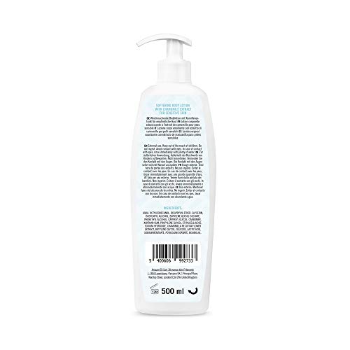 Marca Amazon - Solimo - Loción corporal suavizante con extracto de manzanilla para pieles sensibles (4x500ml)