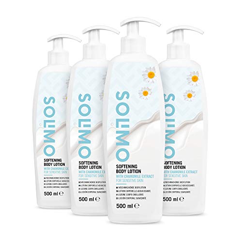 Marca Amazon - Solimo - Loción corporal suavizante con extracto de manzanilla para pieles sensibles (4x500ml)