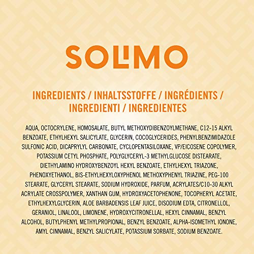 Marca Amazon - Solimo - SUN- Loción solar corporal FPS 50+, con vitamin E, antioxidante (4x200 ml)