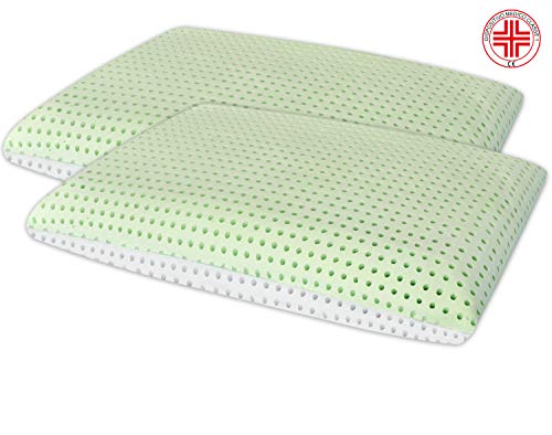 Marcapiuma – Par de Almohadas de Memory Bio, Doble Aloe, Modelo jabón Perforado de 14 cm de Alto – Almohada Memory Aloe Vera ortopédica Funda Protectora 100% algodón Dispositivo médico Made in Italy
