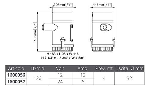 Marco-Bomba de Sentina Marco UP 2000 126 Lt/min Modelo 160 160 Prevalencia: 12 m la Boca 4 mm, 31,8 mm-1" 1/4", Alcance Lt min/126/Lt: min-2000 gp Consumo Amp.: 12A Tamaño: 200 X 96: 12 V