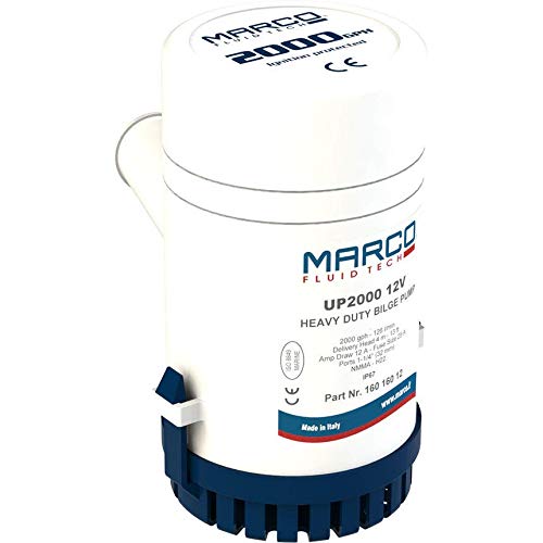 Marco-Bomba de Sentina Marco UP 2000 126 Lt/min Modelo 160 160 Prevalencia: 12 m la Boca 4 mm, 31,8 mm-1" 1/4", Alcance Lt min/126/Lt: min-2000 gp Consumo Amp.: 12A Tamaño: 200 X 96: 12 V