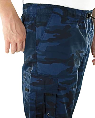 Marina del Rey - Bermudas para hombre con cintura cómoda y bolsillos cargo Alvin Diseño de camuflaje azul. 3XL