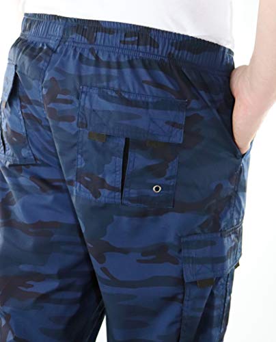 Marina del Rey - Bermudas para hombre con cintura cómoda y bolsillos cargo Alvin Diseño de camuflaje azul. 3XL