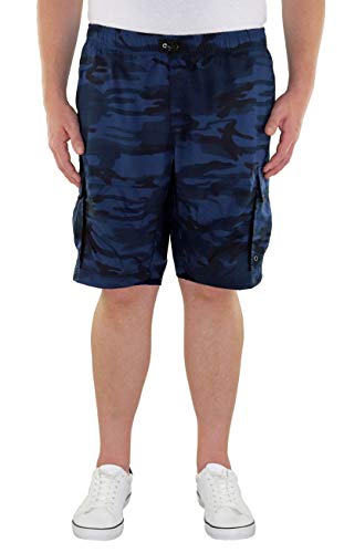 Marina del Rey - Bermudas para hombre con cintura cómoda y bolsillos cargo Alvin Diseño de camuflaje azul. 3XL