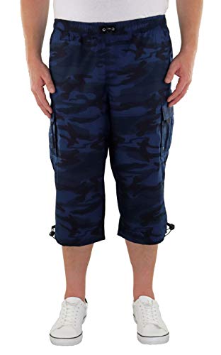 Marina del Rey Bob - Bermudas para hombre, talla grande, con cintura cómoda y bolsillos cargo Diseño de camuflaje azul. 3XL