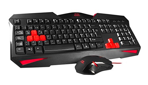 Mars Gaming MCP1 - Pack de teclado y ratón gaming (2800 DPI, capacidad anti-ghosting, iluminación LED roja, ambidiestro, USB ), negro y rojo