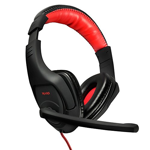 Mars Gaming MH1 - Cascos gaming con micrófono para PC (altavoces 40 mm, ultrabass, cancelación ruido, micrófono plegable, diadema cerrada y ajustable, ergonómico, jack 3.5 mm), color rojo