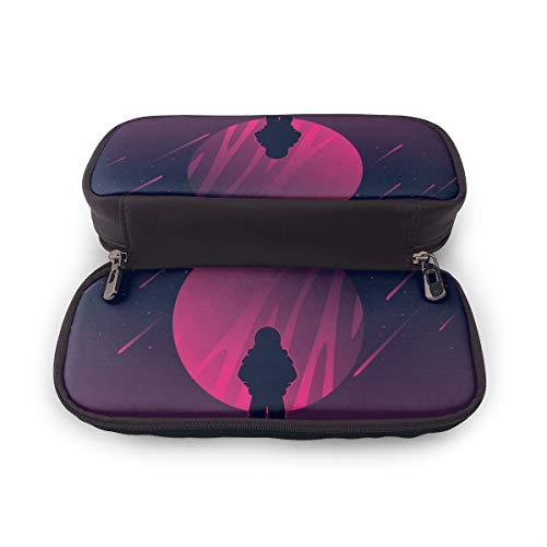 Martian Look A Planet - Estuche para lápices de maquillaje, estuche organizador de papelería para estudiantes con doble cremallera para la escuela, oficina, viajes