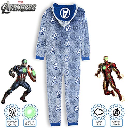 Marvel Avengers Pijamas Enteros de Una Pieza Niño Que Brillan En La Oscuridad, Mono Entero Superheroes, Pijama Niño Invierno de Forro Polar, Regalos Niños Niñas 5-14 Años (9/10 años)
