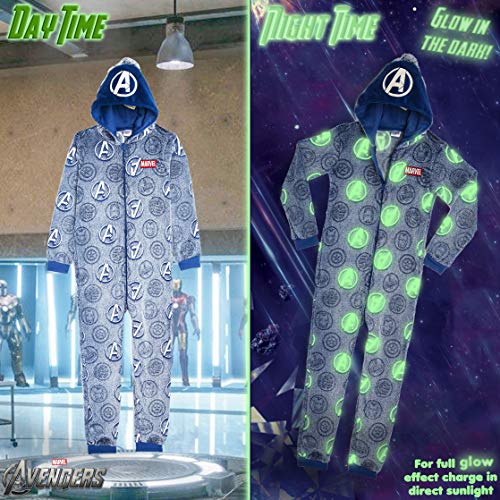 Marvel Avengers Pijamas Enteros de Una Pieza Niño Que Brillan En La Oscuridad, Mono Entero Superheroes, Pijama Niño Invierno de Forro Polar, Regalos Niños Niñas 5-14 Años (9/10 años)