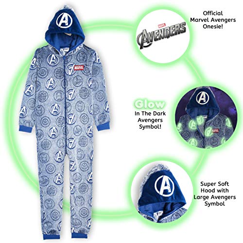 Marvel Avengers Pijamas Enteros de Una Pieza Niño Que Brillan En La Oscuridad, Mono Entero Superheroes, Pijama Niño Invierno de Forro Polar, Regalos Niños Niñas 5-14 Años (9/10 años)