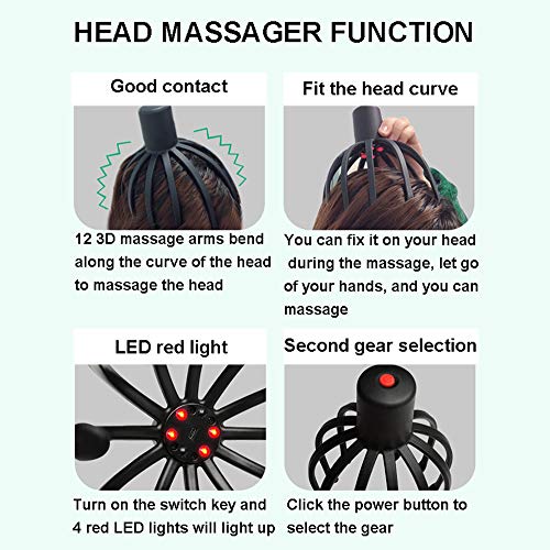 Masajeador De Cabeza, Masajeador Electrico Capilar con Luz LED Roja Y 2 Modos De Masaje Masajeador De Cabeza Vibrante Puede Estimular El Cabello Y La Relajación Profunda,Blanco