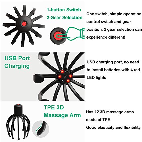 Masajeador De Cabeza, Masajeador Electrico Capilar con Luz LED Roja Y 2 Modos De Masaje Masajeador De Cabeza Vibrante Puede Estimular El Cabello Y La Relajación Profunda,Blanco