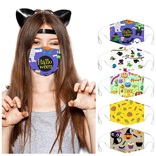 Másc-ara de Halloween 5PC médico Reutilizable, médico de Boca, médico de respiración con válvula de respiración, Ganchos para la Oreja y Forro Suave, médico Facial con válvula XXHHH