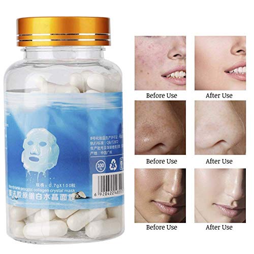 Máscara de cápsulas de cristal de 100 piezas, colágeno hidratante máscara de bricolaje, máscara de piel blanqueadora para mejorar las manchas y arrugas faciales