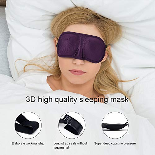Máscara de ojos para dormir, ajustable 3D ultra suave y transpirable, parche para dormir para mujeres y hombres, funda de viaje y sueño en casa para sombrear los ojos (púrpura)