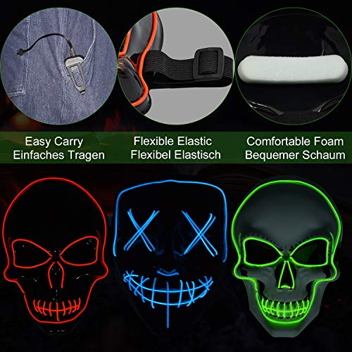 Máscara LED de Halloween, Máscara de purga 3 modos de iluminación, Máscara de miedo de Halloween Máscara de miedo para adultos, niños, Disfraces de fiesta en celebraciones y fiestas de Cosplays002