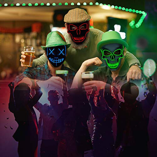 Máscara LED de Halloween, Máscara de purga 3 modos de iluminación, Máscara de miedo de Halloween Máscara de miedo para adultos, niños, Disfraces de fiesta en celebraciones y fiestas de Cosplays002
