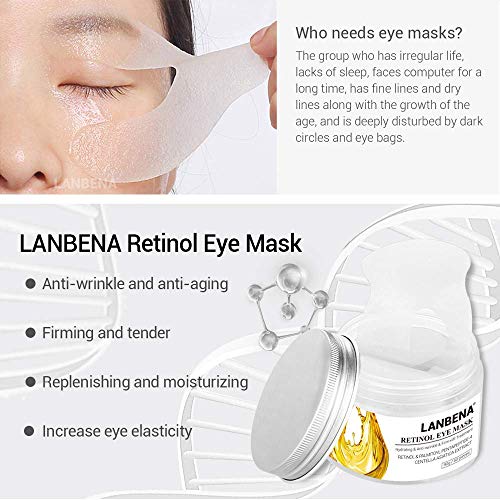 Máscara para los ojos, mascarilla de retinol, Parches para los ojos, Ojos Parches, Contorno de Ojos Antiarrugas, Anti edad para ojeras,bolsas,patas de gallo e hinchazón, 50pcs