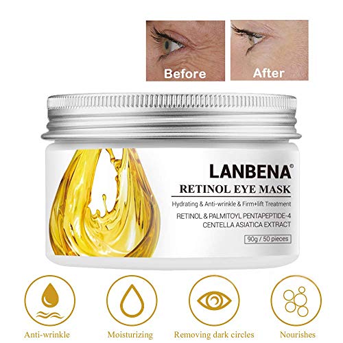 Máscara para los ojos, mascarilla de retinol, Parches para los ojos, Ojos Parches, Contorno de Ojos Antiarrugas, Anti edad para ojeras,bolsas,patas de gallo e hinchazón, 50pcs