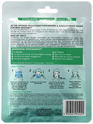 Mascarilla Garnier SkinActive Hydra Bomb, para piel normal y mixta, hidratante e hidratante intensa, 1 unidad (1 x 32 g)