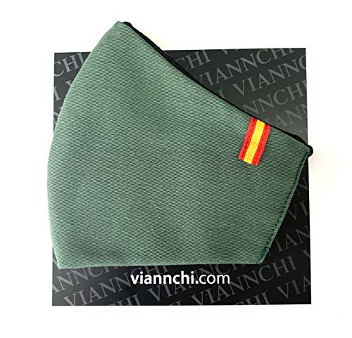 Mascarilla reutilizable Adultos Talla L,Unisex,color Verde con la Bandera de España, protección de filtración muy alta, fabricada en España.