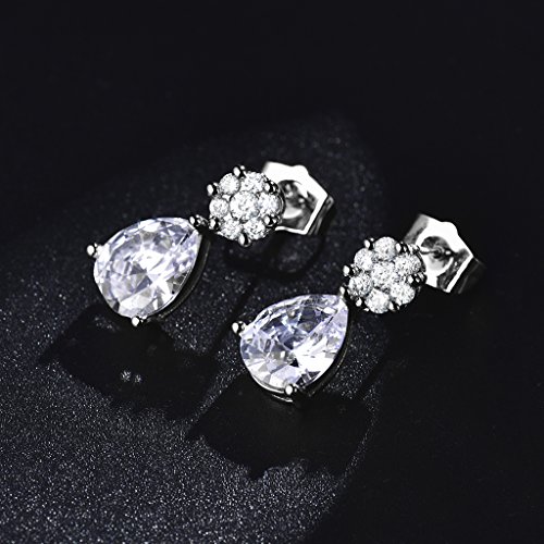 masop Tear Forma CZ circonita stud pendientes colgantes para mujeres tornillo Back color de plata joya de la boda