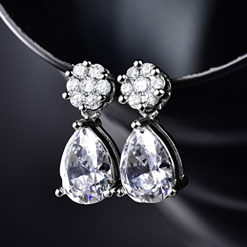 masop Tear Forma CZ circonita stud pendientes colgantes para mujeres tornillo Back color de plata joya de la boda