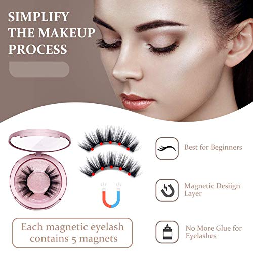 Masstimo Pestañas Magneticas Delineador, 3D Pestañas Postizas Naturales Magnéticas, Delineador de ojos magnético con pestañas magnéticas, No se Necesita Pegamento, Reutilizables（4 pares）