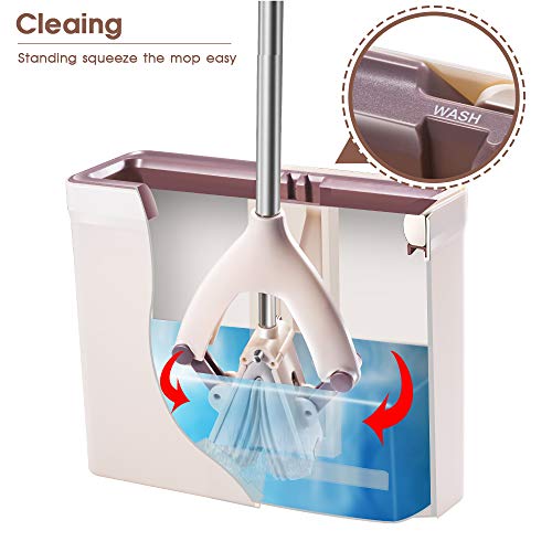 MASTERTOP Fregona de Esponja Súper Absorbente y Juego de Cubetas para Escurrir sin Lavado a Mano y Cubeta con 3 Almohadillas Reutilizables para Pisos de Cocina, Baño, Oficina y Vidrio