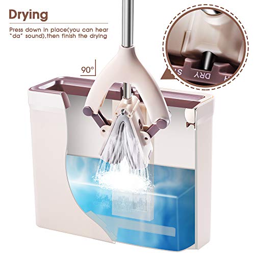 MASTERTOP Fregona de Esponja Súper Absorbente y Juego de Cubetas para Escurrir sin Lavado a Mano y Cubeta con 3 Almohadillas Reutilizables para Pisos de Cocina, Baño, Oficina y Vidrio