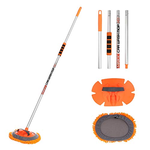 MATCC Cepillo Lavado Coche Cepillo de Limpieza para Coche 2 en 1 Extraíble con Chenille Microfibra Sin rasguños Duster Lavado Suministros 1.57m Mango Largo de Aluminio 180 Grados de Rotación