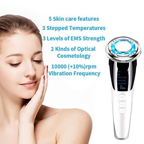 Maxjaa la Piel la Belleza del Dispositivo eléctrico del Cuidado de la Cara masajeador USB Dispositivo Recargable Cara tonificación 5 Modos 3 Niveles ccsme Caliente compresa fría led fotón Rojo AZ