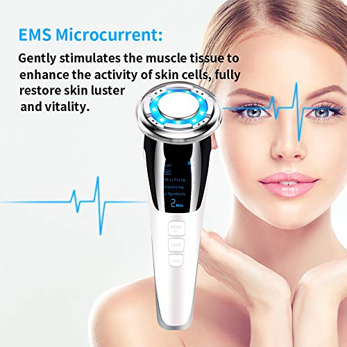 Maxjaa la Piel la Belleza del Dispositivo eléctrico del Cuidado de la Cara masajeador USB Dispositivo Recargable Cara tonificación 5 Modos 3 Niveles ccsme Caliente compresa fría led fotón Rojo AZ